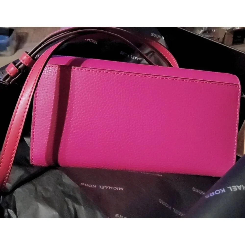 NWT~MICHAEL KORS Large Carson Dragonfruit Pebbled Leather Crossbody Bag Purse - Picture 4 of 6